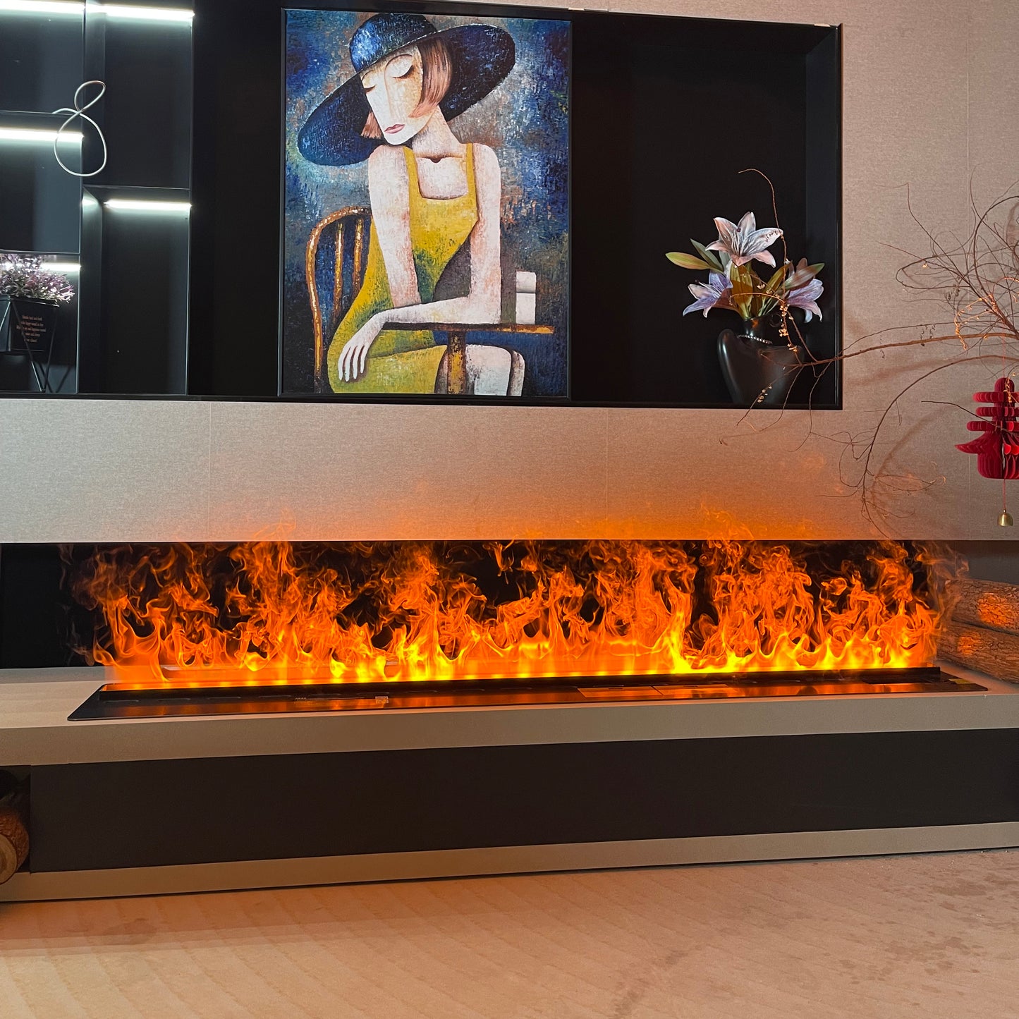Built-In 3D Vapor Fireplace with Auto Water Supply System, App & Remote Control, Realistic Mist Flame