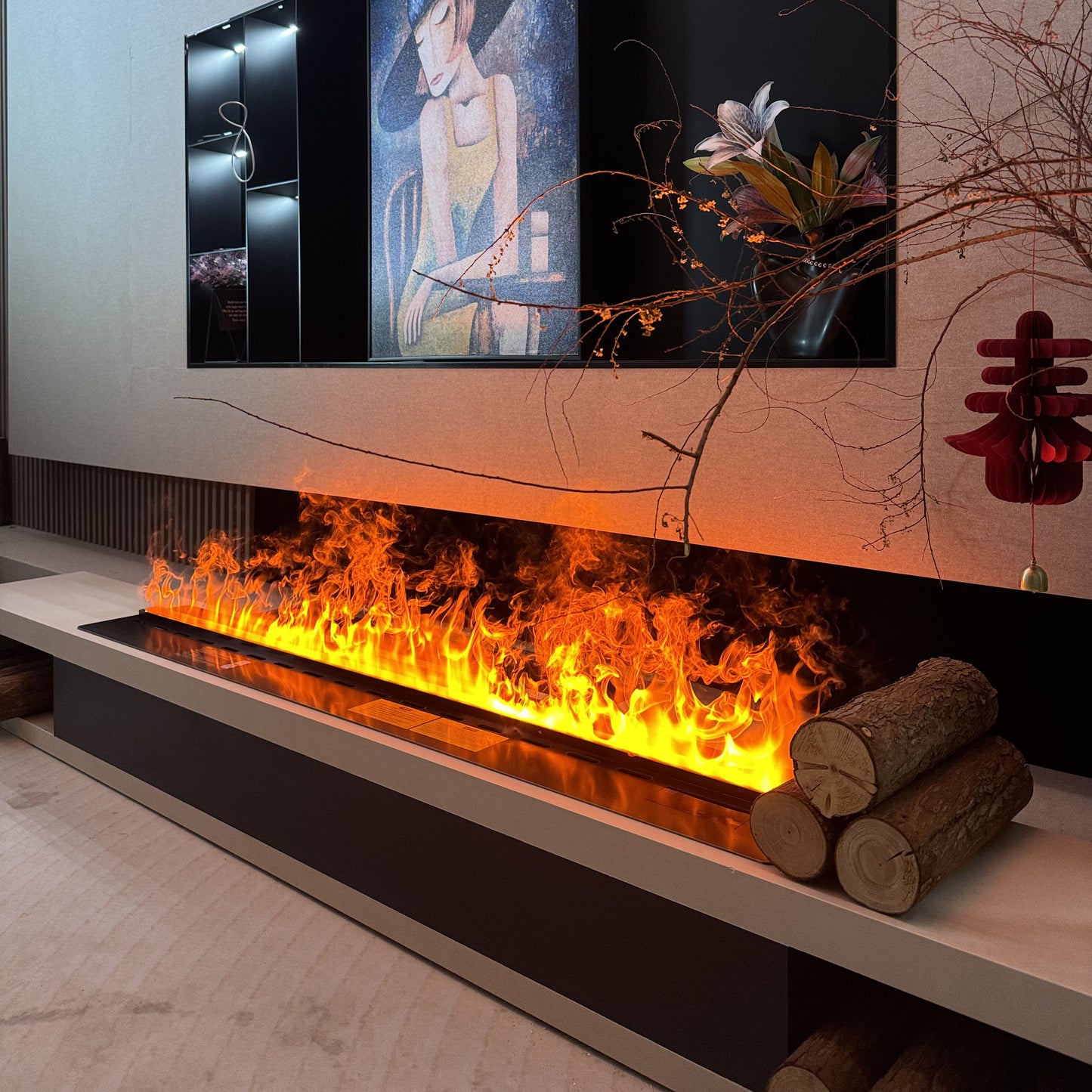 Built-In 3D Vapor Fireplace with Auto Water Supply System, App & Remote Control, Realistic Mist Flame