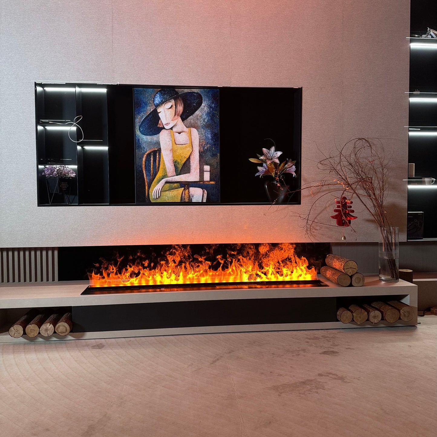 Built-In 3D Vapor Fireplace with Auto Water Supply System, App & Remote Control, Realistic Mist Flame